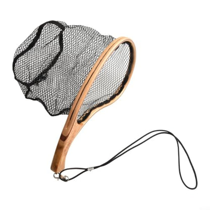 Wooden Frame Fly Fishing Net with Ergonomic Handle, Hexagonal Mesh Landing Catch Release Net for Stream Fishing, 13.8x6.7x9.8 Inch