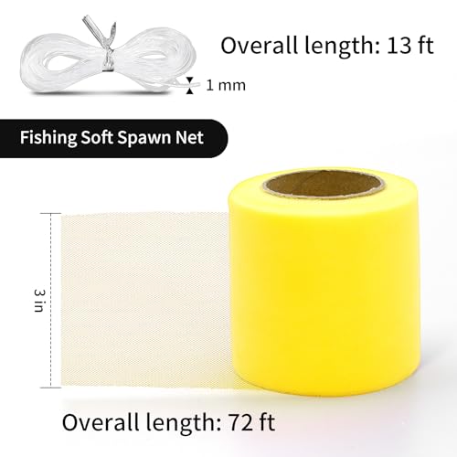Philbinden 72 FT Fishing Soft Spawn Net,3'' Wide Fishing Spawn Sack Mesh Catfish Bait Holder Fishing Accessories for Roe Bags Fishing Equipment Tackle Kit - color: yellow