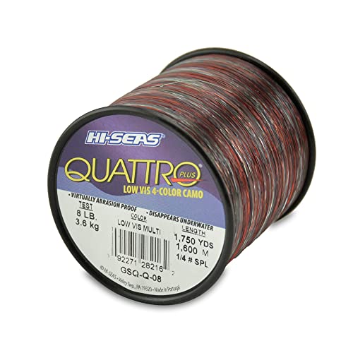HI-SEAS Quattro Monofilament Fishing Line - Low-vis 4 Color Camo, Strong & Durable Performance Saltwater Main Line - style: 8 Lb Test, 0.27 Mm Dia, 1750 Yd