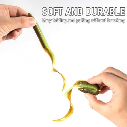 Dr.Fish 5 Pack Sand EEL Lures Saltwater Soft Fishing Lures Swimbait 6 Inch 3/8oz Surf Fishing Creature Baits Soft Plastic Artificial Ribbontail Worm - color: Gold