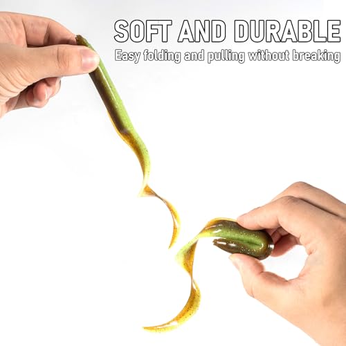 Dr.Fish 5 Pack Sand EEL Lures Saltwater Soft Fishing Lures Swimbait 6 Inch 3/8oz Surf Fishing Creature Baits Soft Plastic Artificial Ribbontail Worm - color: Brown/Orange
