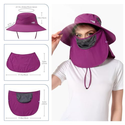 BASSDASH UPF 50+ Breathable Sun Hat with Removable Face Cover and Neck Flap Wide Brim Bucket Hat for Fishing Hiking Men Women - color: Purple Orchid
