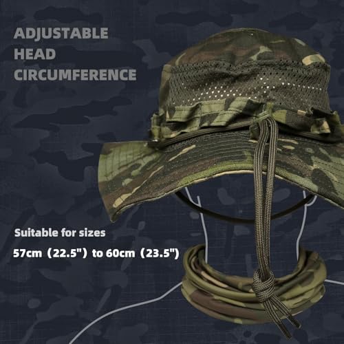 Camo Boonie Sun Hat with Face Mask UV Protection Fishing Hat Bucket Hat for Hunting Hiking Military Tactical Safari - color: Camo Cp Green