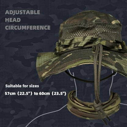 Camo Boonie Sun Hat with Face Mask UV Protection Fishing Hat Bucket Hat for Hunting Hiking Military Tactical Safari - color: Camo Cp Green
