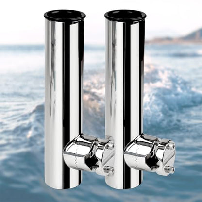 2 Pack Fishing Rod Holders for Boat Rail Mount, Stainless Steel Clamp on Rod Holder for Marine Boat, Fishing Boat, Pontoon, Jon Boat - style: Fit 7/8" to 1" Rail Bottom Clevis