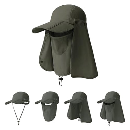 Foldable Baseball Cap with Detachable Neck Flap and Face Cover Portable Sun Hat Fishing Hats for Men Women - color: Green