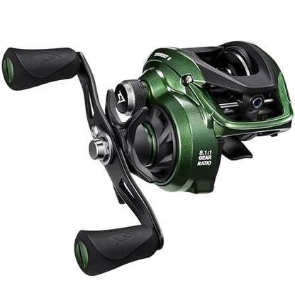 Piscifun Torrent II Baitcasting Reel, 20LB Drag, Magnetic Brake | Smooth casting, 6+1 bearings, 6.75 oz body, 6.6/8.1 ratios,low-profile body - color: Green-Right Hand Retrieve, size: 8.1:1 Gear Ratio