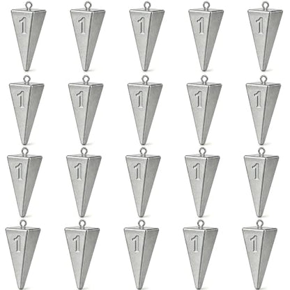 Pyramid Sinkers Fishing Weights, Saltwater Fishing Sinkers for Surf Fishing Gear Tackle - 1oz, 2oz, 3oz - style: 1 Ounce-20pcs