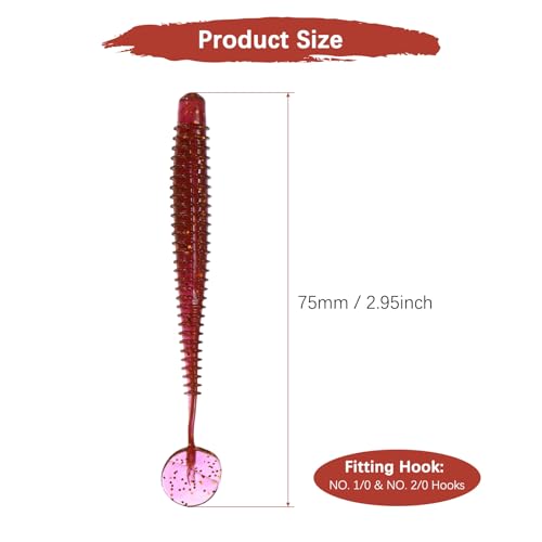 Soft Fishing Lures - Paddle Tail Swim Bait for Bass, Trout in Saltwater & Freshwater - Rigged with Hooks - Durable ABS Plastic - color: Purple Red, size: 2.95"