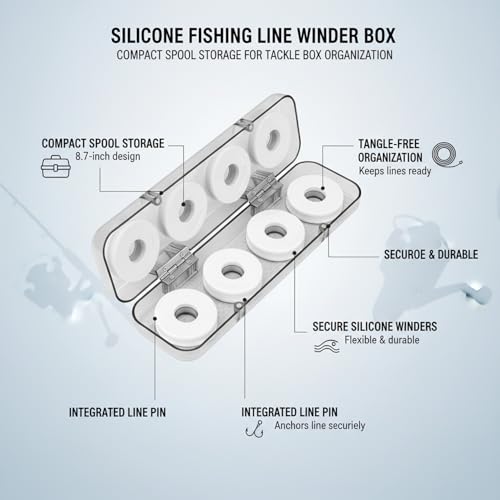 Silicone Fishing Line Spool Holder Box with Pin - Compact Tackle Organizer for 50-100lb Line Storage (1 Pack)