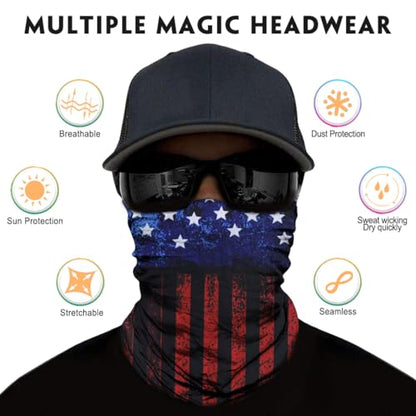 Neck Gaiter for Men Women Headwear Bandana Head Wrap Face Scarf Mask Cover Warmer Balaclava-Seamless & Versatile - color: B-9pcs-black-flag