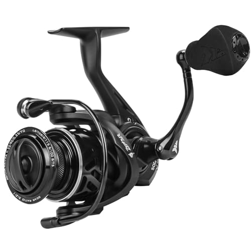 KastKing Zephyr Spinning Reels – 7+1/6+1 BB – Carbon Fiber Drag – Stainless Steel Shaft – Aluminum & CNC Spool – Black/Green/Orange – Sizes 500/1000 SFS – ICE Fishing Ready Reels! - color: Standard-Black, size: 500