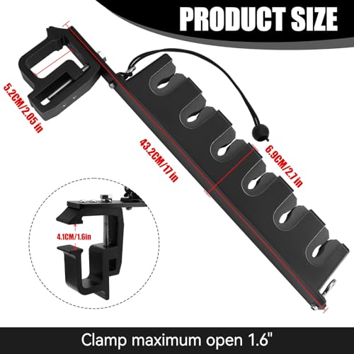 JERBOR Upgraded Truck Bed Fishing Rod Holder, 6-Rod Aluminum Universal Mount with Secure C-Clamp, Horizontally/Vertically No-Drill Installation Fit for Most Pickups Truck Bed & Boats