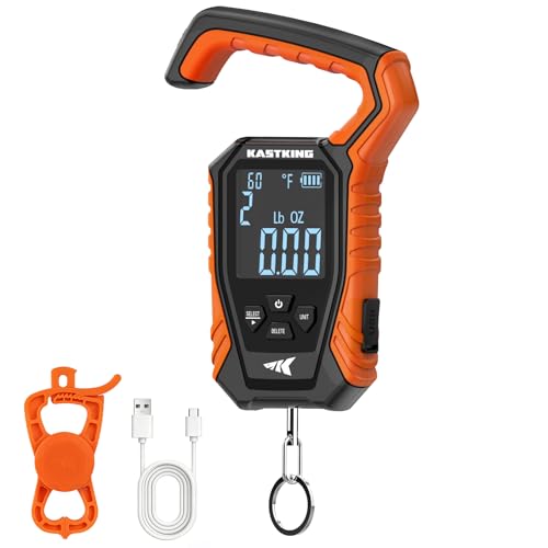 KastKing Weighmaster Mechanical-Digital Fishing Scale with Lip Gripper, 120 lb Capacity, 2.5" Backlit Display, High-Precision Sensor, 9 Weight Memory, Temperature Detection, IPX6 Waterproof - style: D: Orange Combo