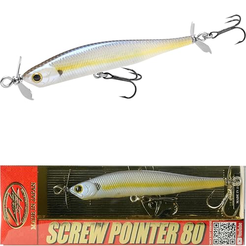 LUCKY CRAFT Screw Pointer 80 Fishing Lures for Bass, Smallmouth, Walleye, Rhymthic Action Spy Bait, Slow Sinking to 10ft Depth, Freshwater Fishing Gear and Tackle Accessories - color: 250 Chartreuse Shad