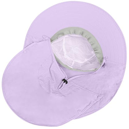 Rosoz Sun Hat for Men Women with Neck Flap,Wide Brim UPF50+ Fishing Hat with Detachable Face Cover Outdoor Sun Protection Hat - color: 1pack-purple