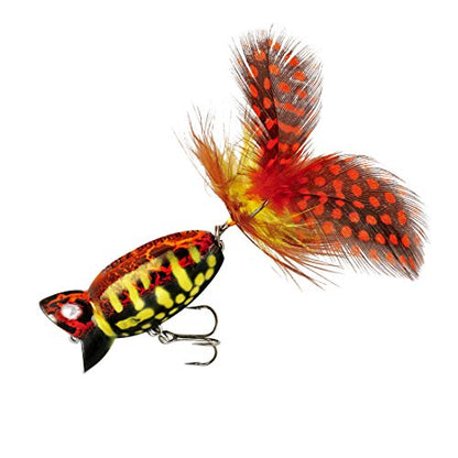 Arbogast Hula Popper 2.0 Topwater Fishing Lure with Feathered Treble Hook and Crackle Pattern Body - color: Coach Hog