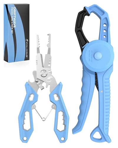 Calamus DriftWave 2pc Fishing Tool Kit – Fishing Gear with Corrosion Resistant Fishing Pliers, Fish Lip Gripper with Measuring Tape，Fishing Gifts for Men