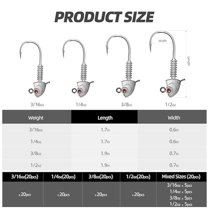 Swimbait Jig Heads, 20PCS/Box, 4 Size Options, Strong Hook & Anti-Loose Design, Ideal for Freshwater & Saltwater Fishing - size: 1/2 oz