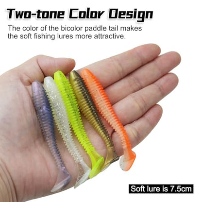 Soft Fishing Lures, 6.5cm/8cm Paddle Tail Swimbaits Soft Plastic Lures Kit for Bass Trout Walleye Crappie 30pcs/40pcs… - color: A-7.5cm/2.95in-30pcs