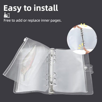Klmnop Fishing Bait Binder, Soft Bait Organizer Travel Portable Tackle Bag for Soft/Hard Baits, Leaders, Lines, Rigs(Clear)