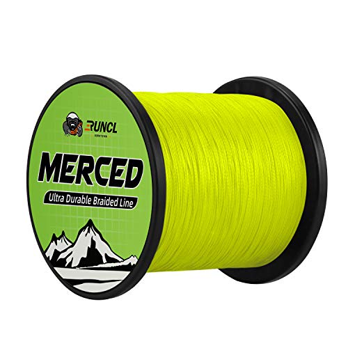 RUNCL Braided Fishing Line Merced, 1000 500 300 Yards Braided Line 4 8 Strands, 6-200LB - Proprietary Weaving Tech, Thin-Coating Tech, Stronger Smoother for Freshwater Saltwater - color: Hi-Vis Yellow, size: 12lb/300yards (4 Strands)