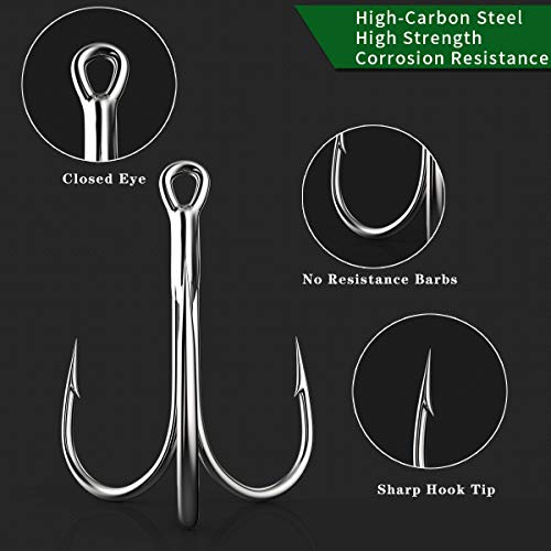 Drasry Fishing Treble Hooks Set for Saltwater Freshwater Size 1/0 to 16 High Carbon Steel Different Fish Hook 50pcs/Box - color: Silver, size: #8 to #16 Small