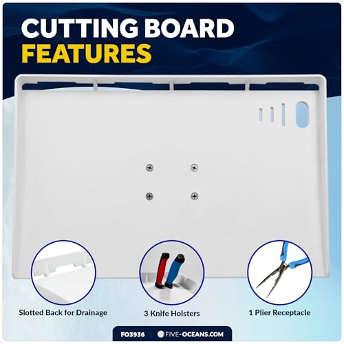 Five Oceans Cutting Board for Boat, 20" x 12" - Premium Fillet Table with Rod Holder Mount, Knife Slot, Plier Storage & Slotted Back - 1-Year Warranty - FO3936 - color: Premium Bait Cutting Board (Rod Holder Mount)