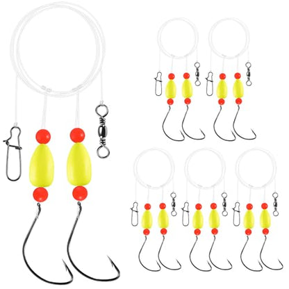 Alwonder 5-Pack Pompano Rigs Surf Fishing Rigs with Snell Floats, Saltwater Live Bait Rig Swivels Duo Lock Snaps Circle Wide Gap Kahle Hooks Rig for Beach Surf Casting Pier Jetty Fishing - color: Yellow 5-Pack, size: #2 Wide Gap Hook