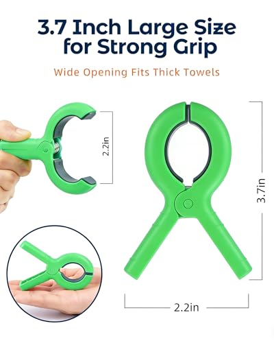 10 Pack Beach Towel Clips Heavy Duty Large Beach Essentials Chair Pool Clip | Green Clips with Strong Grip, Silicone Protection, Rust Resistant Spring, Multi-Use for Beach, Boat, Cruise & Outdoors - color: Green
