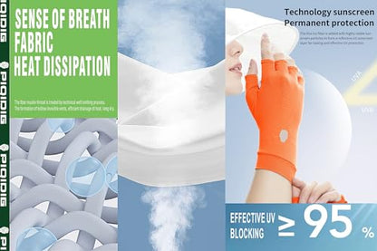 Men's Women's SPF Fingerless Gloves Mittens Sun Protection Unisex Driving Gloves UPF 50+ With Silicone Gel - color: Orange, size: Small