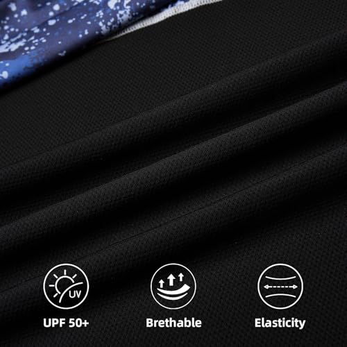 Men's Performance Fishing Shirts,Sun Protection Hoodie Long Sleeve UPF 50+ Hiking Shirt with Mask Cap - color: Dark Blue, size: Small