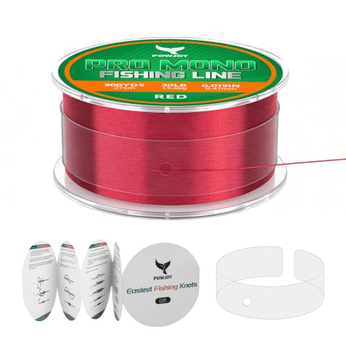 Monofilament Fishing Line with Knot Guide Card, Tangle-Free Snap Ring for No More Mess, Low Memory Smooth Casting Nylon Mono String, 15/20/30/50/80LB, 220-1050 Yards - color: Red, size: 30LB 330Yards