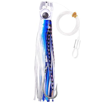 Saltwater Fishing Lures 6/9inch Trolling Lures for Marlin Mahi Tuna Dolphin Shark Big Game Deep Sea Fishing Baits Squid Skirts Rigged Hooks Ocean Gear Tackle - color: Blue-1pcs, size: 9inch