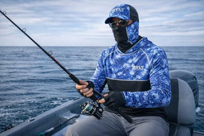Men's Performance Fishing Shirts,Sun Protection Hoodie Long Sleeve UPF 50+ Hiking Shirt with Mask Cap - color: Blue 2, size: Medium