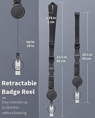 Uniclife 2 Pack Retractable Adjustable Lanyard Heavy Duty Neck Lanyard with Retractable Badge Reel Quick-Release Buckle and Adjustable Length Strong Wide Nylon Strap with Sliding ID Badge Holder - color: Black, size: 2 Pack with Adjustable Lanyard