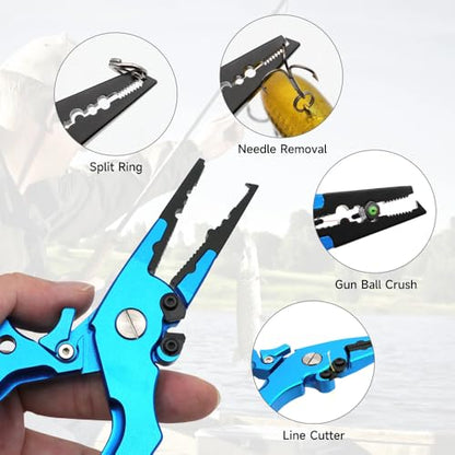 Multifunctional Aluminum Alloy Lure Pliers and Fish Handling Set - Open-Screen Hook Removal - Titanium Alloy Long-Nose Hook Binding Scissors - Ideal Gift for Fishing Enthusiasts