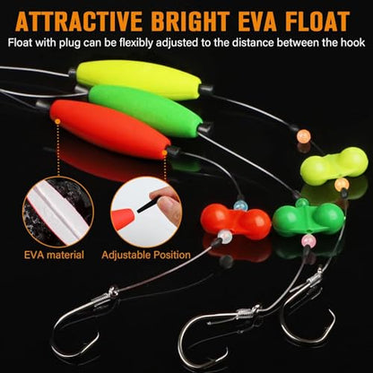 Dovesun Pre-Tied Catfish Rig System, 23 Inch 55LB Santee Cooper Catfish Float Rig with Adjustable EVA Slip Float and High Carbon Circle Hooks 5/0 6/0 8/0, Ready-to-Fish for River and Bank Fishing - color: Cigar Float-6/0Hook * 6PCS