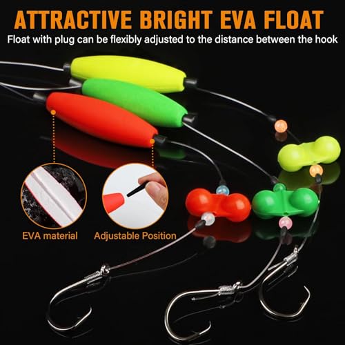Dovesun Pre-Tied Catfish Rig System, 23 Inch 55LB Santee Cooper Catfish Float Rig with Adjustable EVA Slip Float and High Carbon Circle Hooks 5/0 6/0 8/0, Ready-to-Fish for River and Bank Fishing - color: Cigar Float-6/0Hook * 3PCS