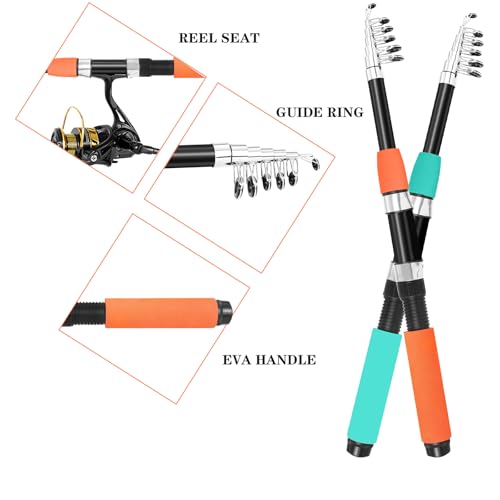 Telescopic Fishing Rod and Reel Combo Set, 2PCS Collapsible Fishing Poles, Fishing Kit with Spinning Reel, Travel Saltwater Freshwater Fishing Gear for Adults Beginners