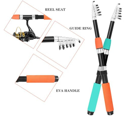 Telescopic Fishing Rod and Reel Combo Set, 2PCS Collapsible Fishing Poles, Fishing Kit with Spinning Reel, Travel Saltwater Freshwater Fishing Gear for Adults Beginners