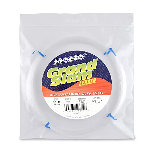 HI-SEAS Grand Slam Monofilament Fishing Leader - Superior Strong Clear Black, for Freshwater & Saltwater Big Game Bottom Fishing, Trolling - color: Clear, style: 100 Yd, 50 Lb, .028 in / 0.70 Mm