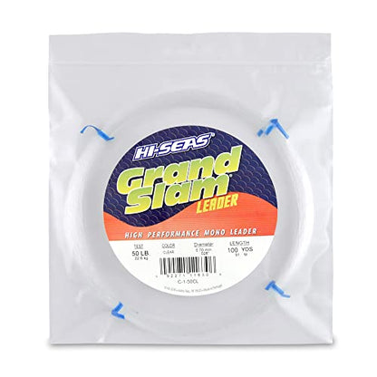 HI-SEAS Grand Slam Monofilament Fishing Leader - Superior Strong Clear Black, for Freshwater & Saltwater Big Game Bottom Fishing, Trolling - color: Clear, style: 100 Yd, 50 Lb, .028 in / 0.70 Mm