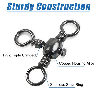 AGOOL 3 Way Swivels Fishing Tackle, 50/100pcs Crossline Barrel Swivel 3 Way Rigs T-Shape Three Way Swivels Fishing Tackle Connector for Catfish Rig Surf Fishing Rig - size: 1#_106lb