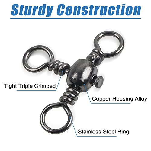 AGOOL 3 Way Swivels Fishing Tackle, 50/100pcs Crossline Barrel Swivel 3 Way Rigs T-Shape Three Way Swivels Fishing Tackle Connector for Catfish Rig Surf Fishing Rig - size: 4#_66lb