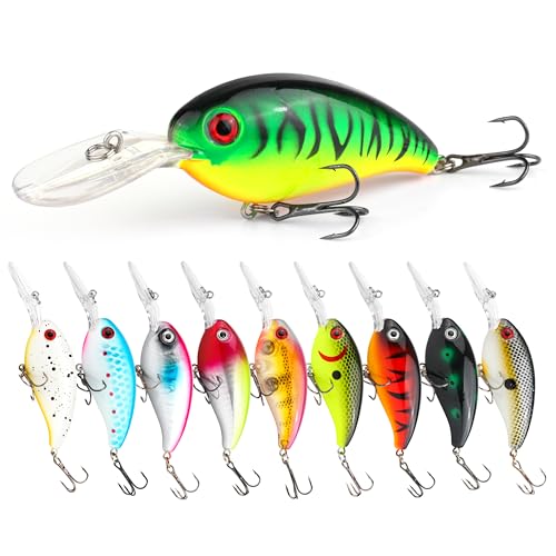 10Pcs Crankbait Fishing Lures Set, 4" - 1/2 oz Deep Diver with Built-in Sonic Vibrations, Fat Body Swimbaits with Sharp Treble Hooks for Bass & Trout, Freshwater/Saltwater