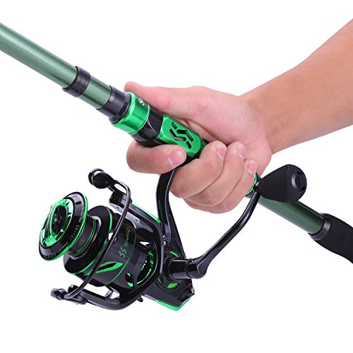 Sougayilang Fishing Rod and Reel Set Carbon Fiber Telescopic Fishing Rod 12+1BB Spinning Reel with Carry Case for Saltwater Freshwater - color: green, size: 5.91 ft - 2000