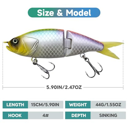 HADORAM Lure Slow Sinking Glide Bait with Fur Tail Lifelike Fishing Tackle for Trout Shad Bass Musky - color: 5.9in-3Pcs