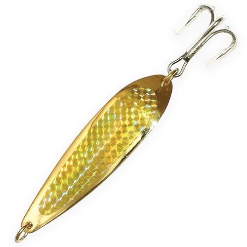Crocodile Spoon Fishing Lures 2oz, 6 Pcs Gold with Treble Hooks, for Saltwater & Freshwater Casting, Includes Durable Hook Setup, Ideal for Tuna, Bass, Trout & Walleye