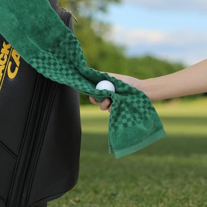 Cotton Golf Towel for Golf Bag for Men Women Golfer with Clip Tri-fold Golf Towel for Golf Ball Putter Cleaning Golf Club Cleaner Towels Checkered Pattern Design (Green) - color: Green